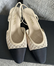 Size 40EU NEW CHANEL 25S Beige Embroidery Cap Toe CC Slingback Flat w/ Receipt