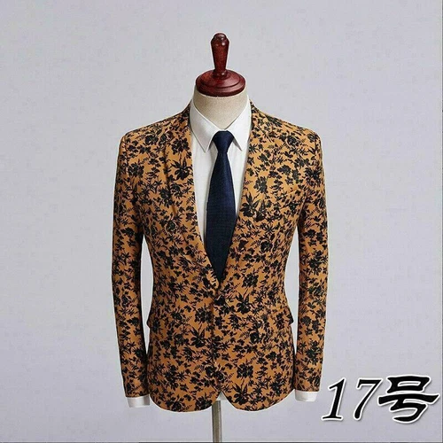 Herren chinesischer Stil Blumendruck Revers Mantel Jacke schmale Passform lässig Langarm - Bild 3 von 51