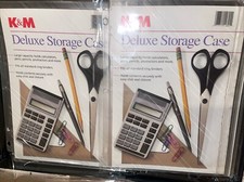 2x Pencil Case Storage Pouch Deluxe Clear Vinyl 3 Hole K M Click Seal TWO NEW