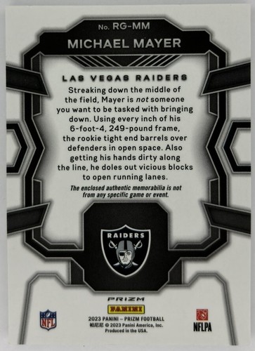 2023 Panini Prizm #RG-MM Michael Mayer Rookie Gear Silver Prizm Patch Raiders - Bild 2 von 2