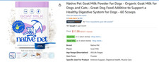 Native Pet: Organic Goat Milk Powder - 60 Scoops, Digestive Health, Dogs  Cats