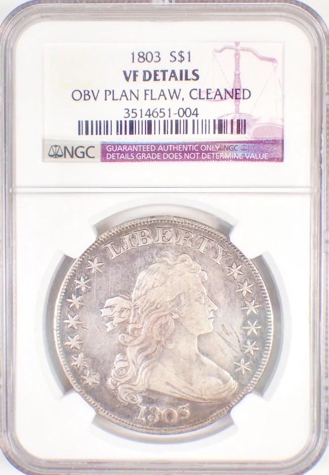 1803 Драпированный Бюст Серебряный Доллар $1 Монета - Сертифицированная NGC Очень хорошее состояние Деталь - Редкая Дата - Изображение 2 из 4
