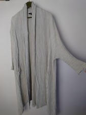Grizas Light Grey Crinkle Linen Silk Oversized Open Long Jacket Size M Pockets