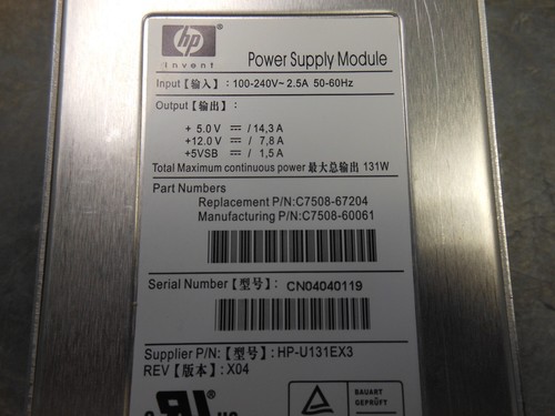 HP C7508-67204 HP-U131EX3 Tape Array 5300 Power Supply - Picture 2 of 2