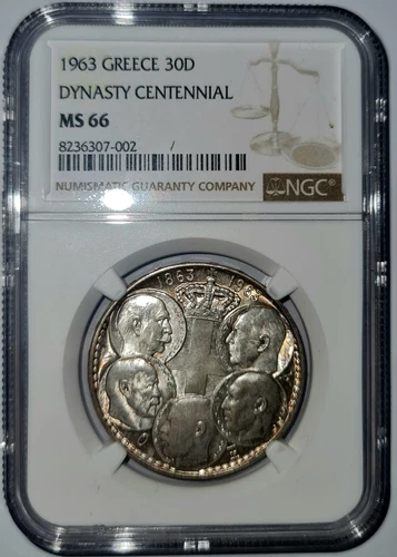 GREECE / 1963 30 Drachmai Centennial - Five Kings - NGC MS 66 !!!