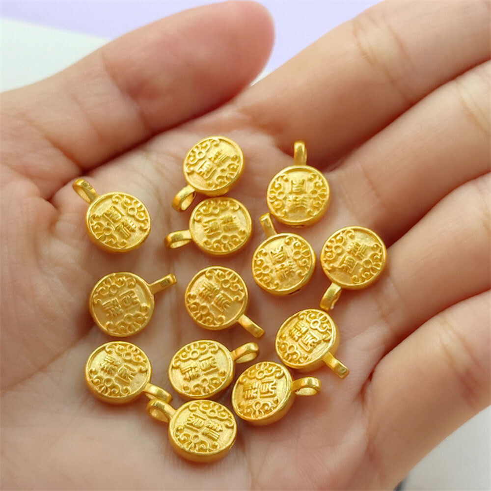 1pcs Pure 24K 999 Yellow Gold Men Women 3D Round 吉祥