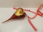 VINTAGE HEART SHAPE RED GOLD FLAKE CASED GLASS CHRISTMAS TREE DECORATION - HEAVY