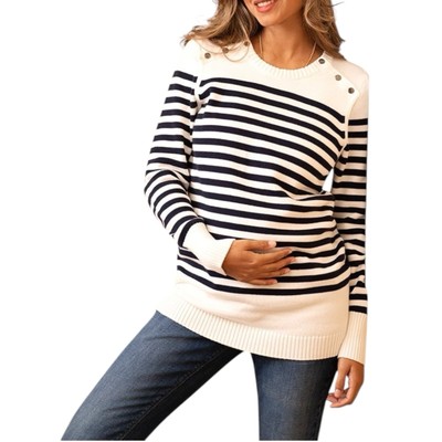 Seraphine Nautical Cotton Maternity & Nursing Sweater Striped Size M Open snaps