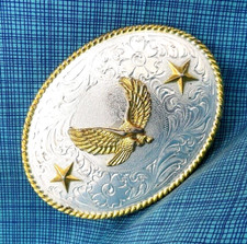 Flying Eagle Stars Cowboy Belt Buckle Large Western Cowgirl Patriot Vtg .XTT586