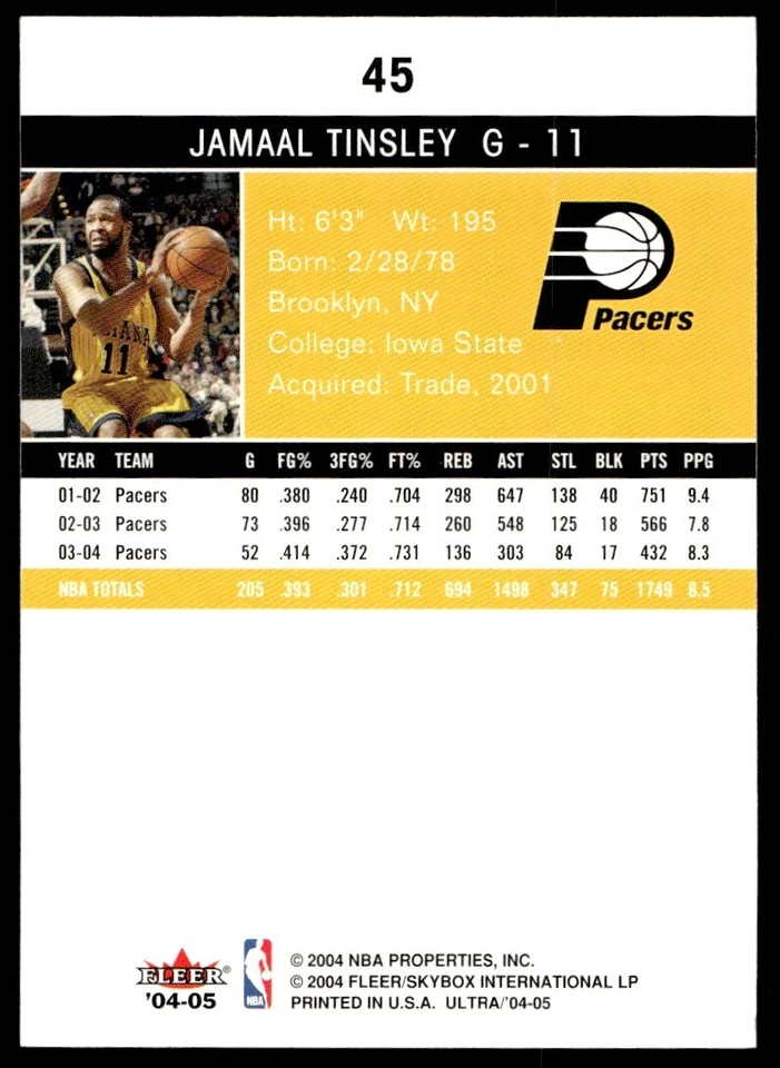2004-05 Ultra Jamaal Tinsley Indiana Pacers #45 - Image 2 of 2