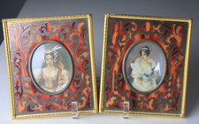 ANTICO DIPINTO ARTE VITTORIANA MINIATURA GUILLOCHÉ CORNICE SMALTATA OTTONE ORNATO