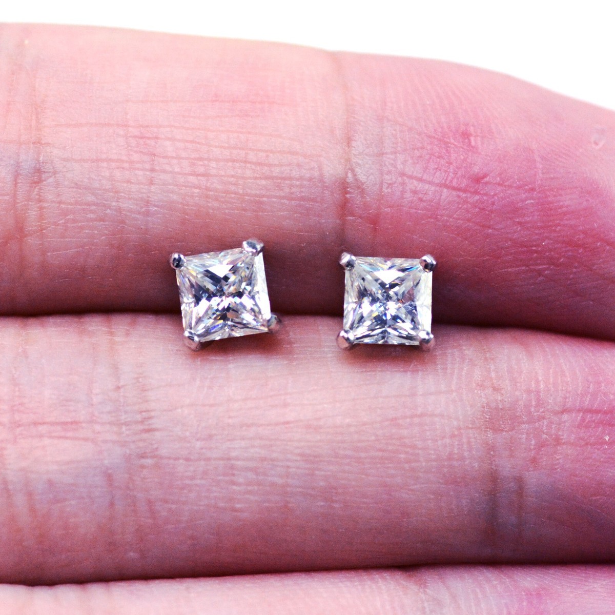 5MM Princess Cut White Moissanite Diamond 925 Sterling Silver Earrings Studs