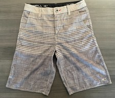 O'Neill Hybrid Shorts Mens 28 Beige Striped Flat Front 19" Golf Beach Skate Surf