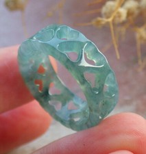 Video Certified Icy Green A Jadeite Jade Love Heart Ring NO. 9    111449 TS