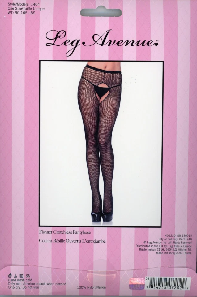 Pantyhose Fishnet Moon Crotchless Adult Size Black Leg Avenue 1404 - Image 3 of 4