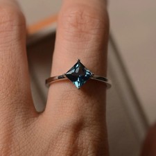 925 Sterling Silver Blue Topaz Gemstone Classic Dainty Women Ring Duty Free