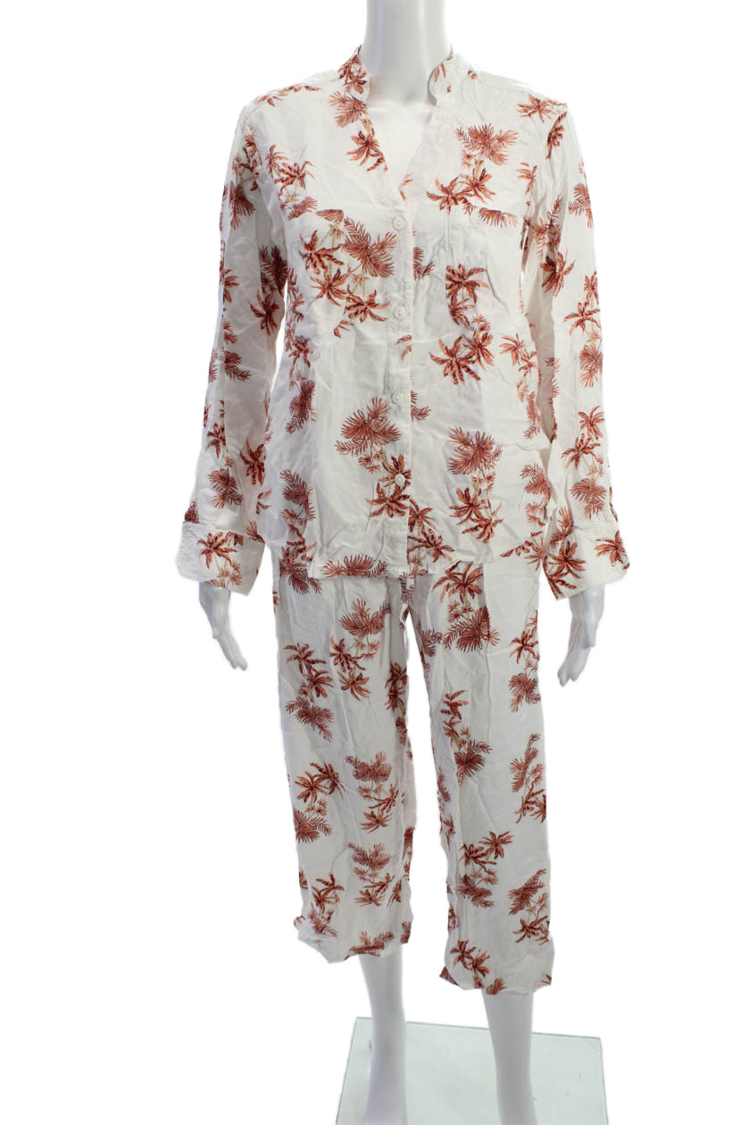 Piyama Womens Collared Palm Tree Cotton Long Sleeve Button Cuff Set Size XSFree Shipping in US $100+ Orders | $6.95 Orders Below