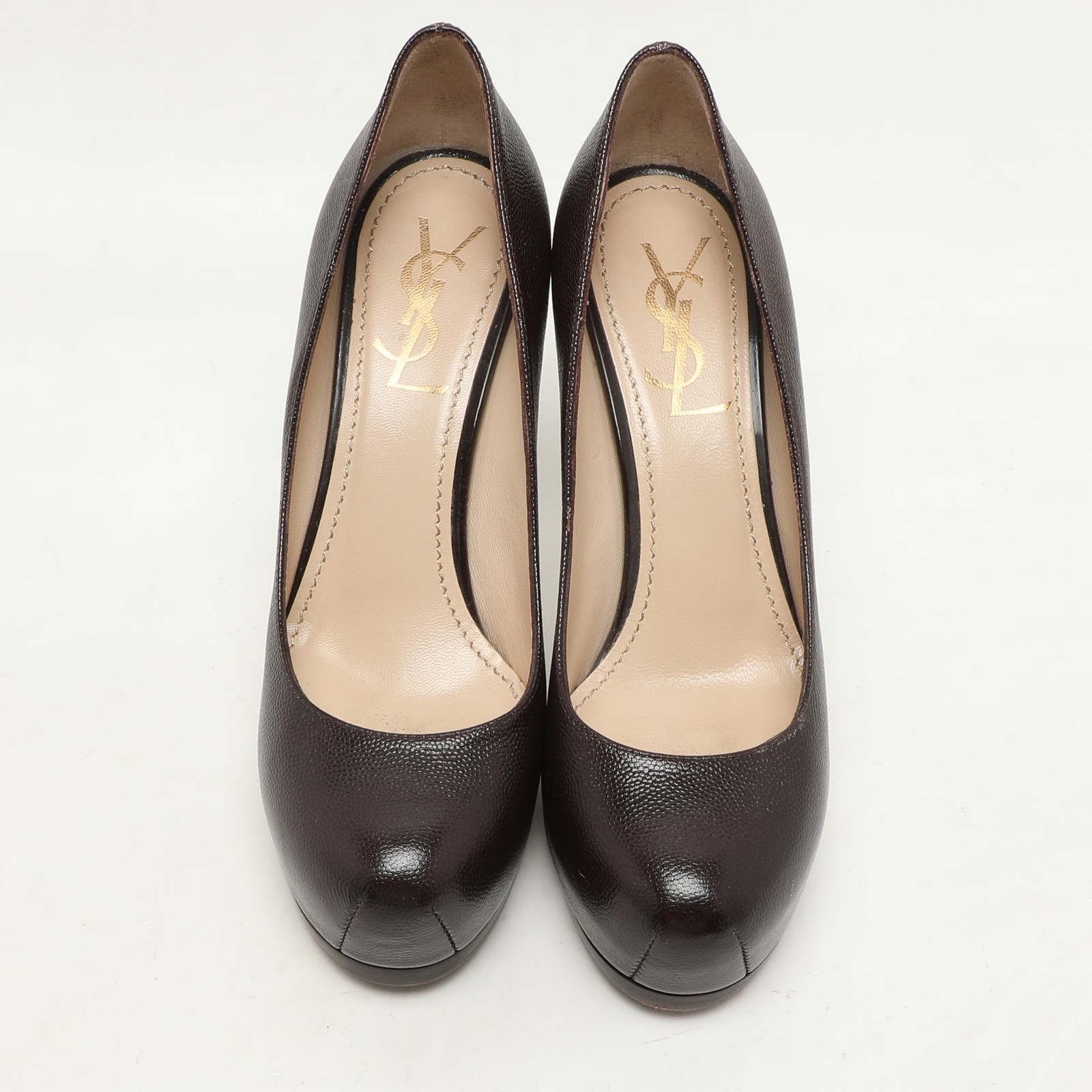 Decolte Yves Saint Laurent marroni in pelle testurizzata tribtoo platform taglia 36