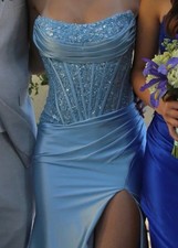 Sherri Hill Prom Dress Light Blue Size S Asymmetrical Lace Corset Front Back Zip