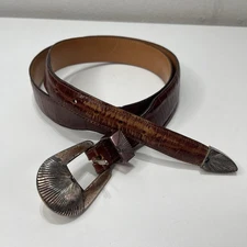 Vtg 1990 Onyx by Brighton Ranger Leather Belt Men 36 Brown Croc Embossed Western