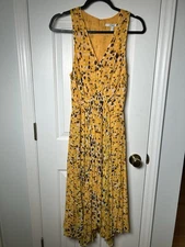 Derek Lam 10 Crosby Sleeveless Animal Print Pleated Dress Gold Yellow Midi 2
