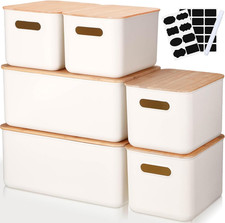 6-Pack Stackable Storage Bins with Bamboo Lids Labels for Xmas Decor