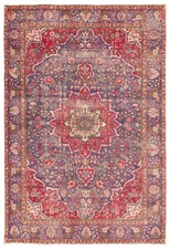 Vintage Navy Traditional 6'5" x 9'5" Hand-Knotted Oriental Wool Area Rug