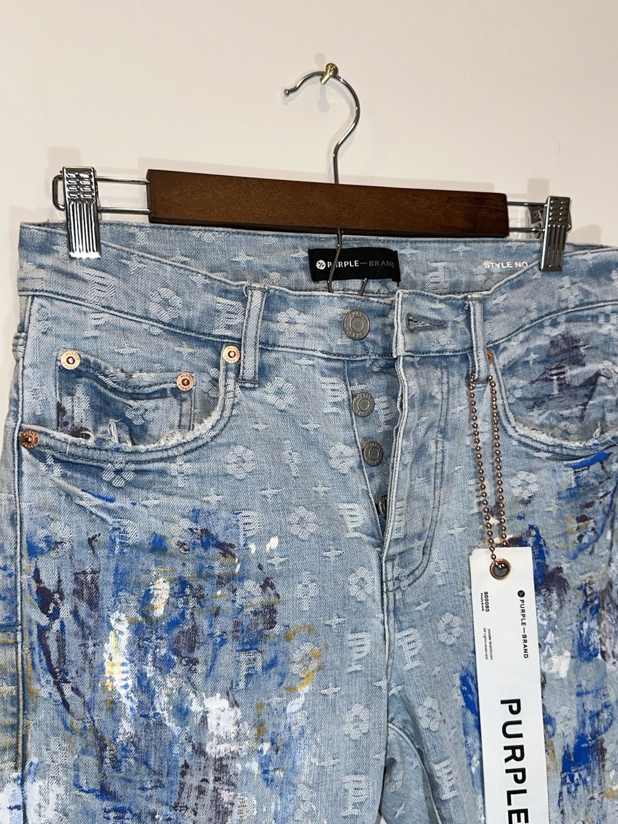 Purple Brand Slim Fit Light Blue Paint Splatter Distressed Denim