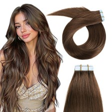 YILITE 12" Remy Tape In Human Hair Extensions 4 Medium Brown Seamless