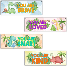 4 Pcs Watercolor Dinosaur Wall Decor Sign, Inspirational Quotes Wall Art Gift fo