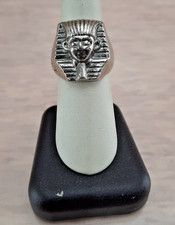 Vintage Style King Tut Pharaoh Adjustable Silver Tone Ring Size 7