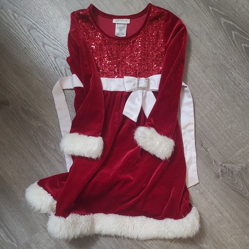 Girls Bonnie Jean Size 7 Girls Red Long Sleeve Christmas Dress