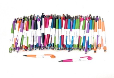 100ct Bulk Lot Misprint Rubber Grip Click Pens MARDI GRAS Hub Pen: MULTI COLOR