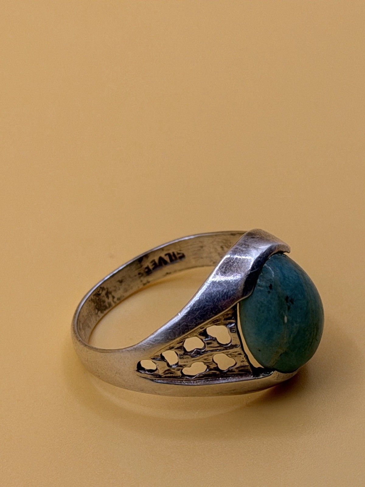 Vintage  Sterling Silver Natural Amazonite Solitaire Ring -UK Size S1/2#24 image 5
