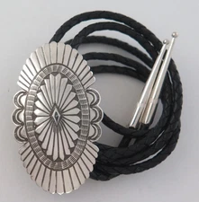 XL High Quality Sterling Silver Ornately Stamped Southwestern Bolo Tie