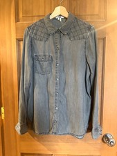 PAIGE Gray Cotton Chambray Button Down Shirt ...