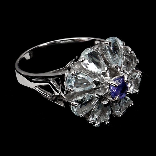 925 Sterling Silver Ring Pear Aquamarine Tanzanite Gemstone Jewelry Size 8.5 - Picture 3 of 14