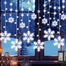 Christmas Snowflake Curtain String Lights, 10.2FT 156LED Icicle Lights for Ou...