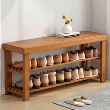 2 Tier Wooden Shoe Rack Seating Bench Hallway Storage Organiser Holder Stand