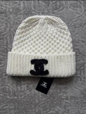Chanel Beanie Hat Black & White Knit Winter Cap Streetwear Style