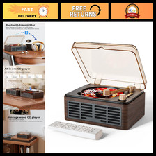 Retro Portable CD Player with Bluetooth  Speakers, FM Radio, Wood Music Player,