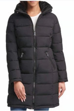 NWT Andrew Marc Ladies’ Long Stretch Hooded Parka , Color Black, Size XXL