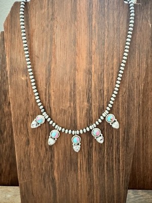 Cotton Candy & Wild Horse Turquoise Pendants Desert Pearl Necklace 4mm