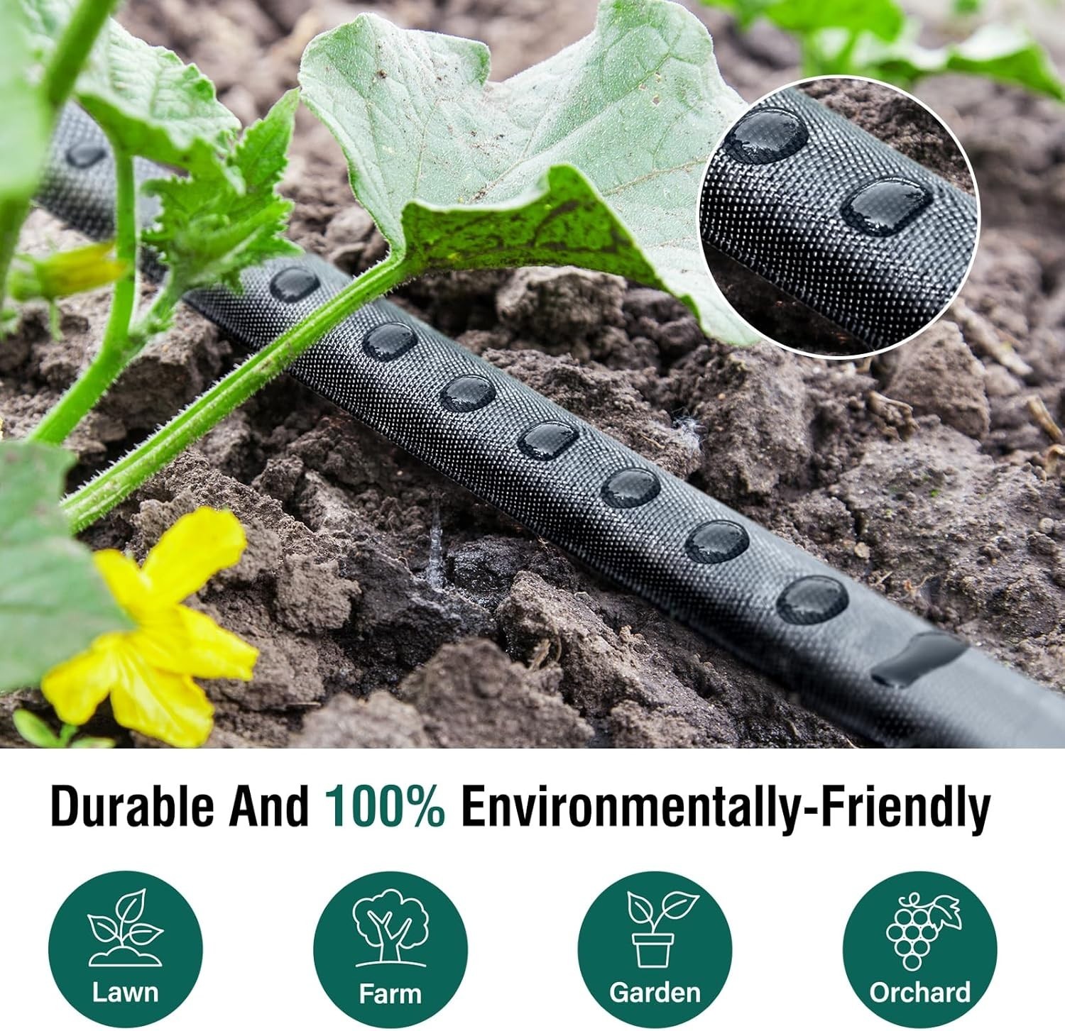 Soaker Hose - Flat 100 FT for Garden Beds Hoses with Heavy Duty Double Layer