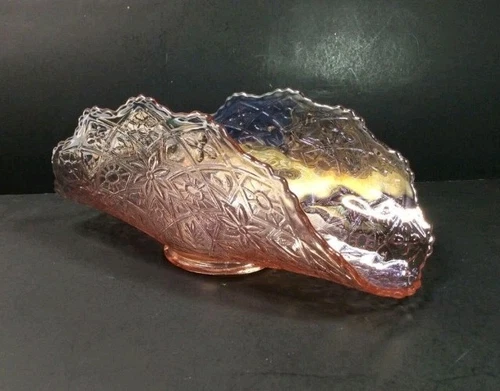 Imperial Pink Clear Glass Daisy Button Banana Bowl Boat Holder Iridescent Lenox