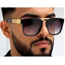 Stylish Sunglasses Luxury Outfit Men Shades Rapper Cholo Style Gold Top Bar New