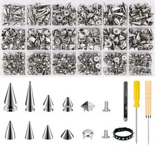 455PCS Punk Spikes and Studs Kit for Clothing, 12 Sizes Premium Metal Cone Spike