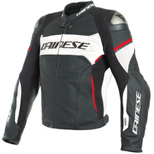 DAINESE Racing 3 Airbag Motorrad-Lederjacke Leather Jacket Black/White/Lava Red