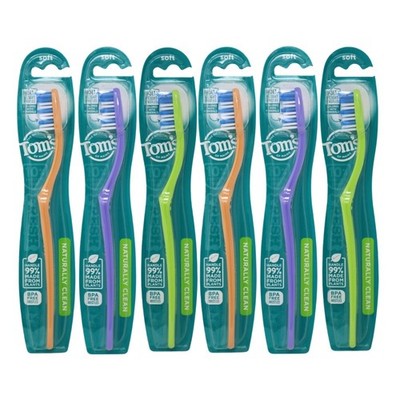 Box of 6 - Toms of Maine Naturally Clean Soft Toothbrush *Colors May Vary