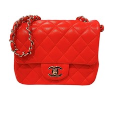 CHANEL Mini Matelass  17 Red Lambskin Shoulder Bag Silver Hardware OK1455